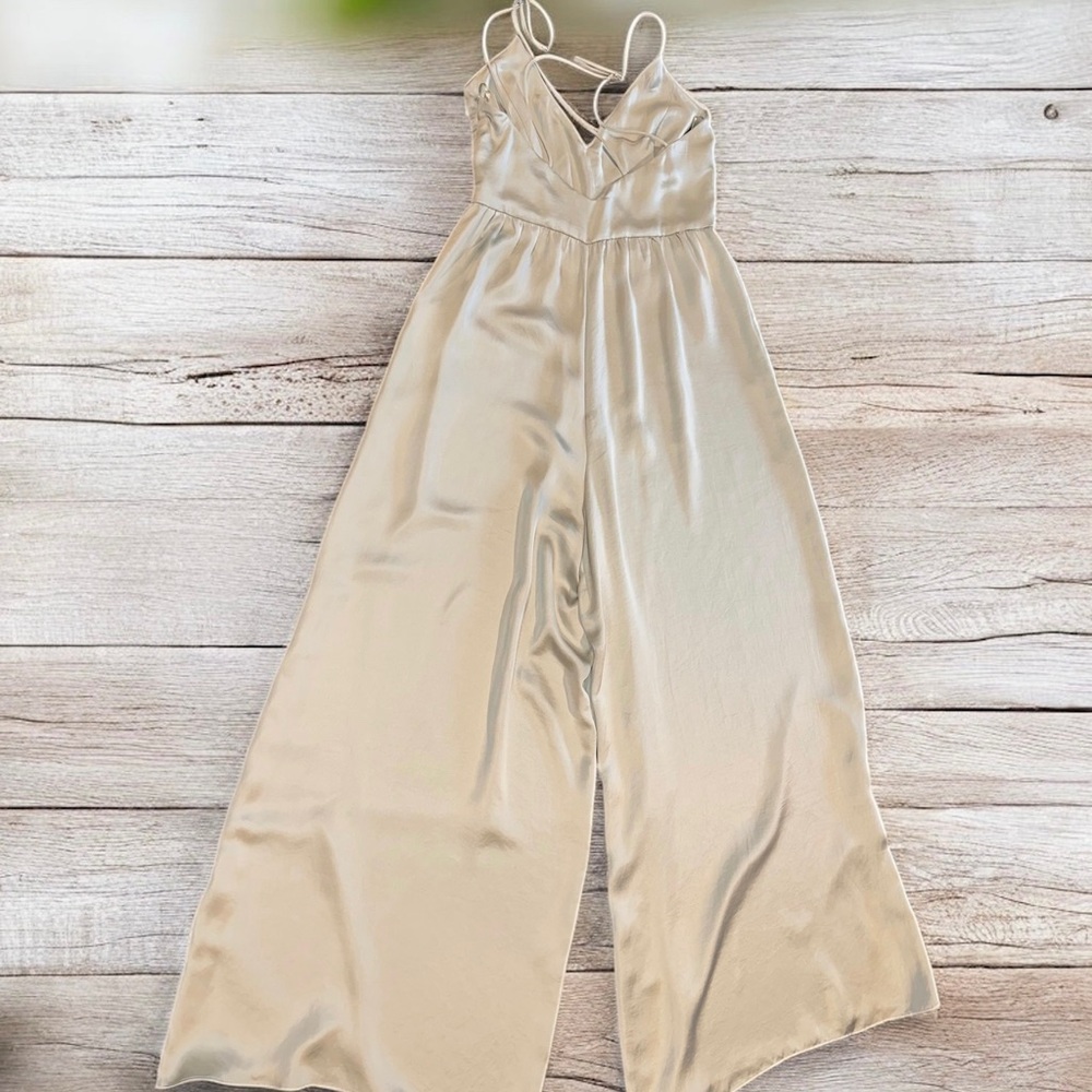 ZARA Women’s Mint Green Wide Leg Satin Jumpsuit ~ Size M - Picture 9 of 15